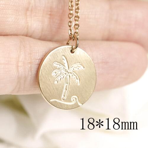 Unique Gold Disk Necklace Minimalist Plam Tree Charms 18mm Stainless Steel Beachy Symbol Jewelry For Her Friendship Gifts