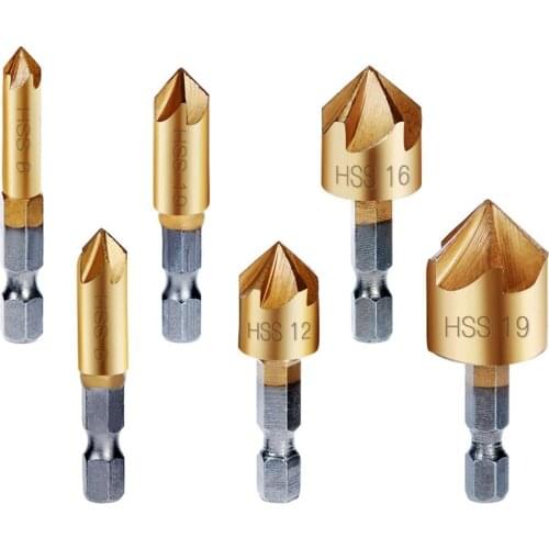 High Carbon Steel Countersunk Drill Woodworking Tools Punching Strong Five Blade Chamfer Cork Drilling Gold Carpenter