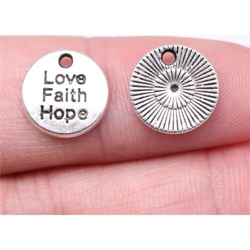 WYSIWYG 20pcs Charms 12x12mm Love Faith Hope Charms For Jewelry Making DIY Jewelry Findings Antique Silver Color Alloy Charms