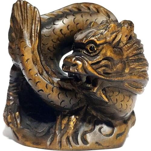 Y6249 - 2" Hand Carved Japanese Boxwood Netsuke Figurine Carving : Dragon