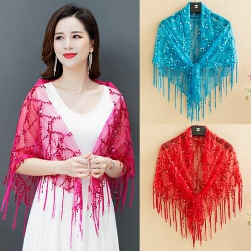 Lace Shawl Summer Women Fashion Banquet Wedding Sequin Tassel Thin Jackets Coat New 2021 Summer Ladies Beach Sunscreen Cardigan