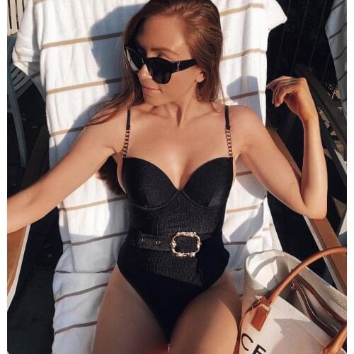Women One-Piece Suit Swimwear Swimsuit Unpad Bathing Swimming Beachwear Lady Summer Hollow Out Solid Belt Solid Deep V Neck 2020
