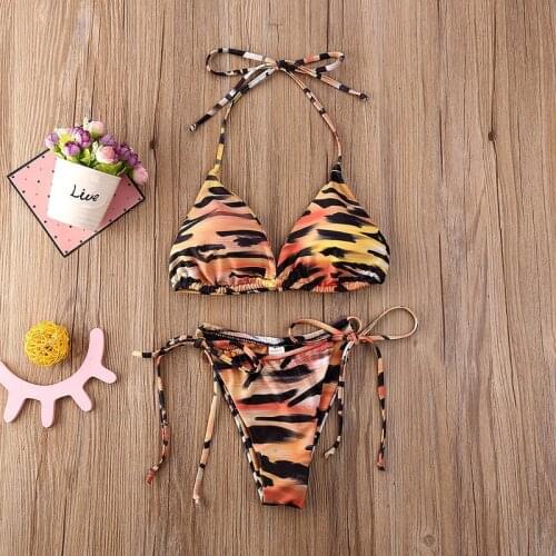 Women Sexy Tiger pattern Two Piece Bikini Set 2020 Summer Triangle Swimsuits Bathing Swimwear Beachwear bikini parte de cima