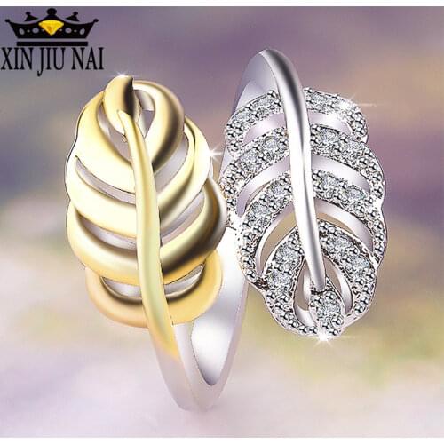Stacked leaves Cute Female Small Plant Leaf 14K Ring Simple Fashion 925 Silver Gold Finger Rings For Vintage Women