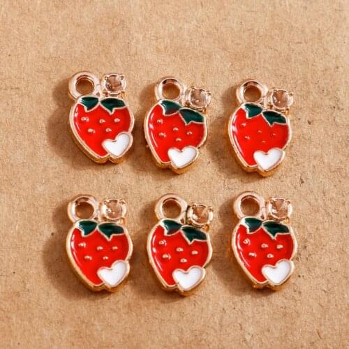 10pcs 9*14mm Enamel Strawberry Charms for Jewelry Making Cute Fruit Charms Pendants for Necklaces Earrings DIY Jewelry Findings