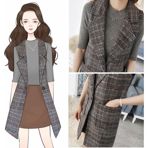 2021 Woman Classic Plaid Long Vest Female Sleeveless Jacket Elegant Office Lady Coat Waistcoat Causal Suits Elegant Vests H828