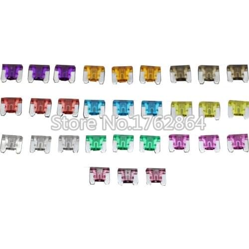 30PCS 3~40A Mini Size Auto fuse, 3pcs for each specification, The fuse Insurance insert Lights Fuse with box and clip
