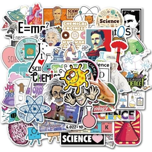 50PCS Chemical Experiments Equation Brain Science Laboratory Stickers For Laptop Skateboard Luggage Car Styling Doodle Decals