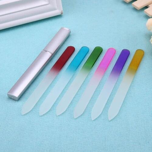 6Pcs Durable Crystal Glass Nail Files Buffer Manicure Device Decorations Tool Sanding Buffer Block Nail Tools+Silver Box