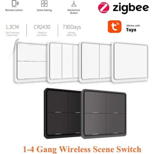 1-4Gang ZigBee Wireless Scene Smart Switch Push Button Battery Powered Automation for Tuya Smart Life APP Renmote Control