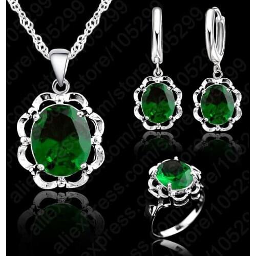 Fast Shipping Top Quality New 925 Sterling Silver Jewelry Sets Necklace/Earrings/Ring Austrian Crystal Jewelry Set