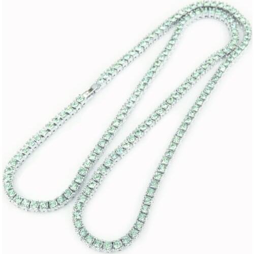 Green Crystal 1 Row Tennis Chain Womens Hip Hop Necklace Silver Color Pink Blue Champagne Rap Iced Out Jewelry 5 mm Rock Roll