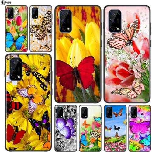Colorful Flower Butterfly for OPPO Realme V15 X5 X3 X50 X7 X2 C17 C11 C3 C2 7 7i 6 6S 6i 5 Narzo 20 Pro Black Phone Case