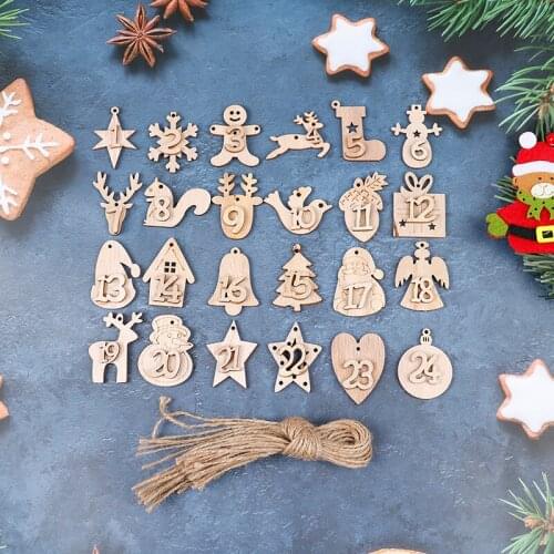 1 Set Christmas Decoration Pendant Wooden Craft Accessories Christmas Advent Calendar 1-24 Digital Countdown