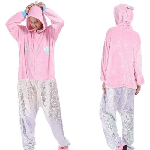 Mermaid Onesies Cartoon Kigurumi Adult Animal Jumpsuit Women Pajamas Winter Pajamas Suit Sleepwear Flannel Pijamas