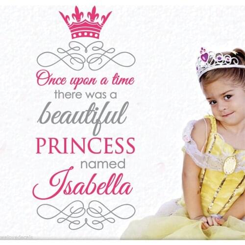 Nice 2-Color Once upon a time Custom Name Princess Quotes Vinyl Wall Decals Art Decor Mural Girls Room Wall Stickers KW-254