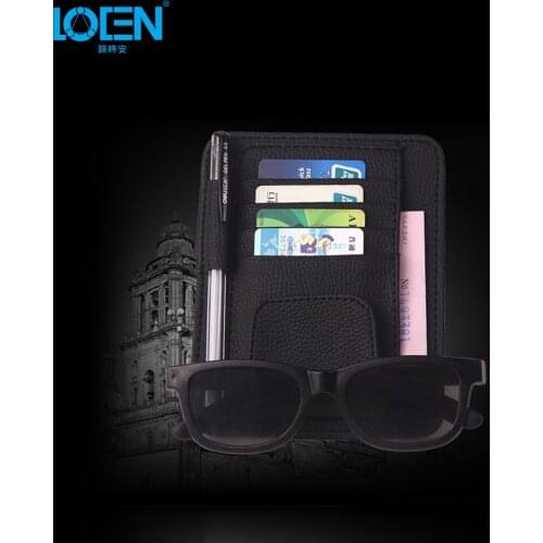 LOEN Multifunction leather Car Sun Visor Card Holder Glasses Storage pen Organizer Hanging Bag Pocket Sunshade storage bag