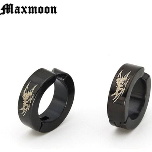 Maxmoon Magnetic Dragon Black non pierced Earrings Minimalist Stainless Steel small Earrings For Men Wholesales Fashion Jewelry