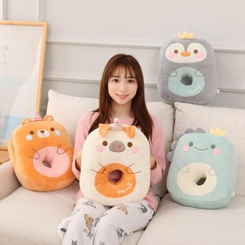 Multifunction Penguin Dinosaur Piggy Bear Plush Nap Pillow Soft Cartoon Animals Stuffed Doll Handwarm Chair Cushion Waist Gifts