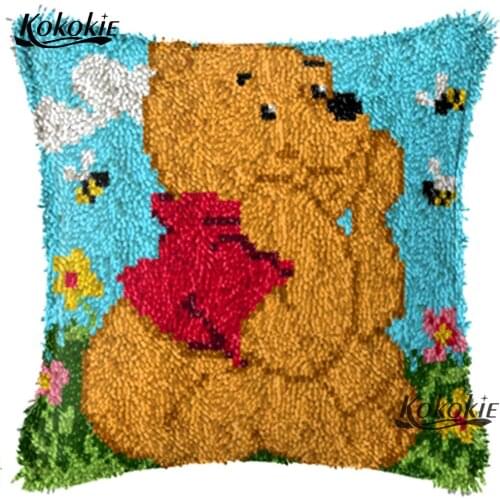 DIY latch hook rug kit bear animals cushion embroidery pillow kits Handmade needlework sets cross stitch sets sale sewing mats