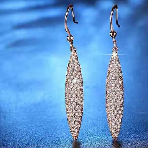 Wholesale 6 classic leaf-shaped inlaid small zircon pendant earrings shiny crystal drop-shaped earrings ladies jewelry