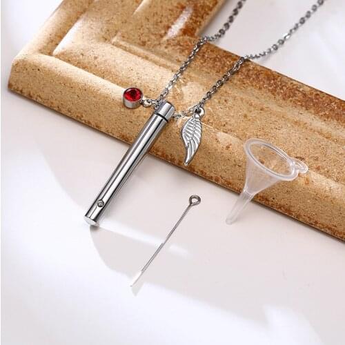Cremation Urn Necklace for Ashes Memorial Pendant Keepsake Jewelry for Women with 12 Birthstone Angel Wing
