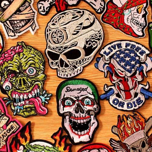 DIY Hook Loop Patch Embroidered Patches For Clothing Biker Embroidery Punk Skull Patch Iron On Patches On Clothes Stripes Badges