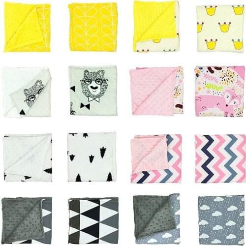 Cartoon Stripe Infant Swaddle Children Warm Air Condition Room Blanket Double Layer Minky Dot Soft Touched Stroller Blanket