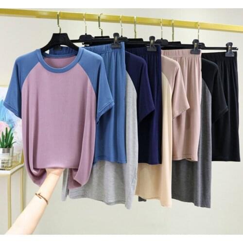 2021 Summer Modal Pajamas Sets Short Sleeve Shorts Thin Casual Home Costumes Suit Lovers Sleepwear Lounge Wear Plus Size 5XL 6XL