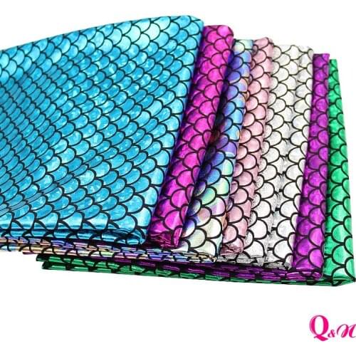 Q&N 45*145 cm Fish scales Synthetic Hologram Spandex fabric for Sewing, DIY Decorative Garment Knot Bow Bags