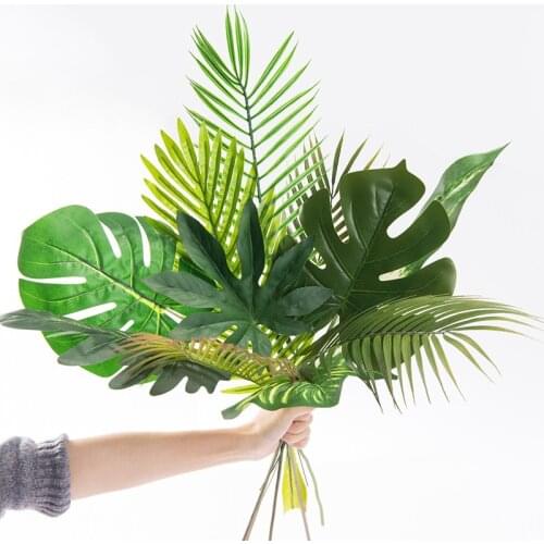 Real Touch Mini Small Medium Large Green Artificial Monstera Leaves Christmas Halloween Wedding Home Decor Fake Palm Tree Leaves