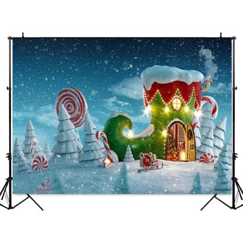 Christmas Backdrop Winter Snow Fairy Tale Candy Bar Cake House Snowflake Wonderland Princess Baby Background For Photo Studio