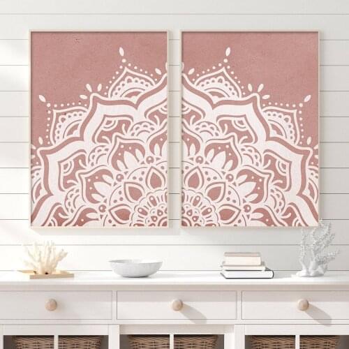 Pink Mandala Flower Pattern Canvas Painting Decorative Wall Poster Bohemian Wall Art Prints Girls Yoga Wall Decor for Bedroom