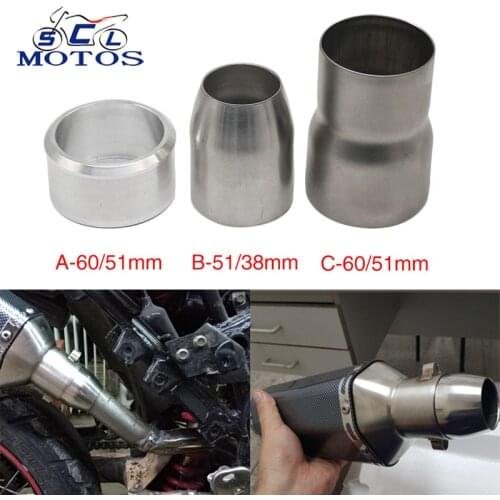 Sclmotos- 60mm to 51mm,51mm to 38mm Convertor Adapter Stainless Steel Motorcycle Exhaust Motorbike Connecting Link Down Pipes
