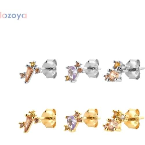 LOZOYA 925 Sterling Silver Gold Stenity Earring Set Luxury Stud Earing Piercing Pendiente Clipsgothic Jewels Wholesale