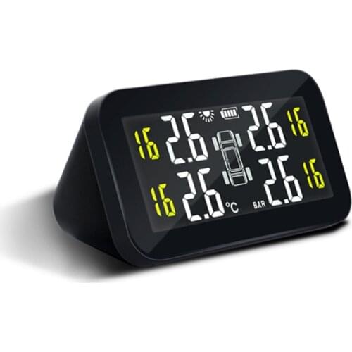 Wireless Smart LCD Display Car Solar Power Tire Pressure Monitoring System Pressure and Temperature Alarm 4 External TPMS Sensor