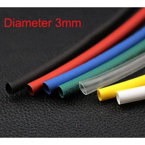 Ratio 2:1 3mm Dia Black/Red/Yellow/White/Clear/Greed/Blue Polyolefin Heat Shrinkable Tube 10M 32.8Ft