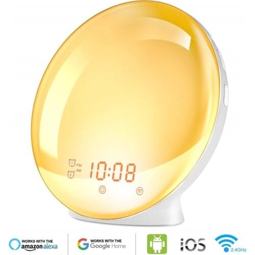 Smart Wake up Light Sleep Aid Digital Alarm Clock Wifi Voice APP Control With Sunrise Sunset Simulation FM Radio Colorful Lamp