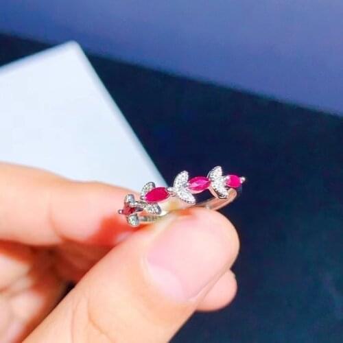 Jewelry 100% Real Ruby Ring for Daily Wear Pieces 2*4mm Natural Ruby Silver Ring 925 Silver Ruby Jewelry