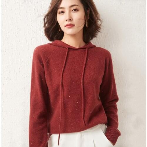 LHZSYY 2021 New Hooded Sweater Loose Pure Wool Sweater Women Autumn and Winter Hooded Pullover Warm thick Cashmere Sweater