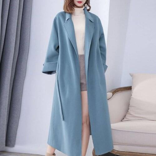 Bella Philosophy 2021 Winter Woolen Coat Vintage Office Lady Sashes Turn Down Collar Elegant Coats Female A-line Woolen Outwears