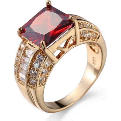 Fiery Female Golden Oval Ring Fashion purple & gules Filled Jewelry Vintage Wedding Rings For Women Birthday Stone Gifts