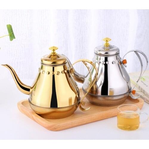 1.2L/1.8L Stainless Steel Long Mouth Teapot Kitchen Tools Milk Pot Mini Coffee Maker Water Pot with Strainer Office Kettle