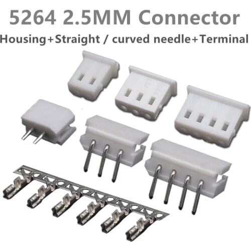 10sets 20sets lot 2.5MM Pitch 5264 Female Housing+Straight/curved needle+Terminal 2P ~ 12P 5268 For PCB Wire To Board Connector
