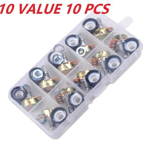 10Pcs 15mm Single Linear Potentiometer Shaft Kit with Nuts 10 Value B1K B2K B5K B10K B20K B50K B100K B250K B500K B1M FZ1867ZAX10