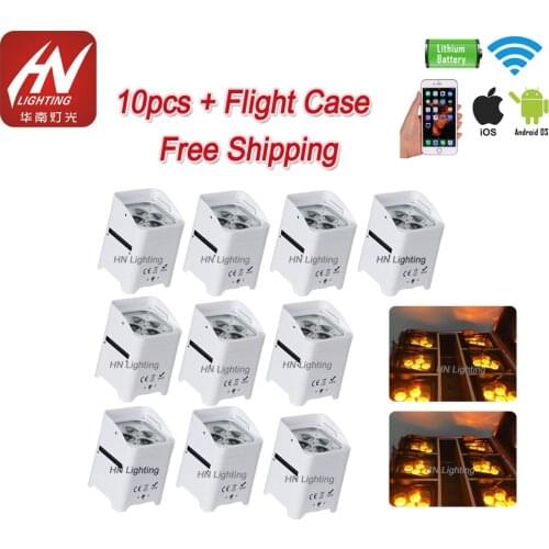 10pcs with flycase high quality China dj club wedding stage light 4x18w 6in1 wifi wireless dmx battery powered led uplight