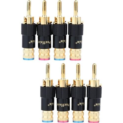 4xPreffair Rhodium /Gold Plated Audio Banana Speaker Plug Screw Locking 10mm Cable Wire Connector Speaker Cable Plug HIFI Diy