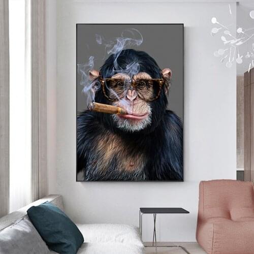 Abstract Smoking Monkey and Gorilla Canvas Painting Posters and Prints Street Art Animal Wall Art Pictures for Living Room