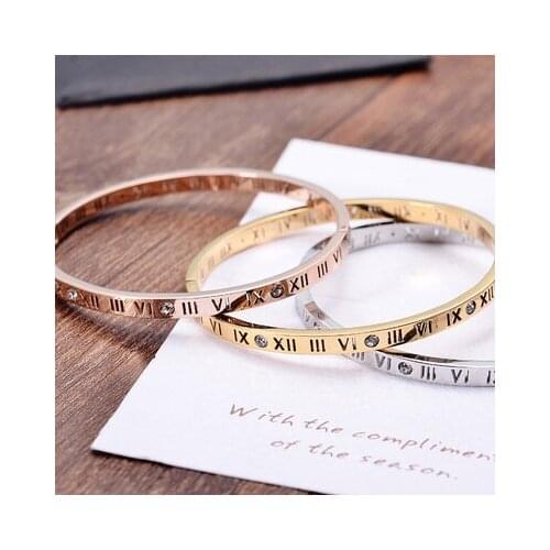 YUN RUO Fashion Roman Numerals Open Bangle Couple Rose Gold Silver Color Titanium Steel Jewelry Woman Never Fade Drop Shipping