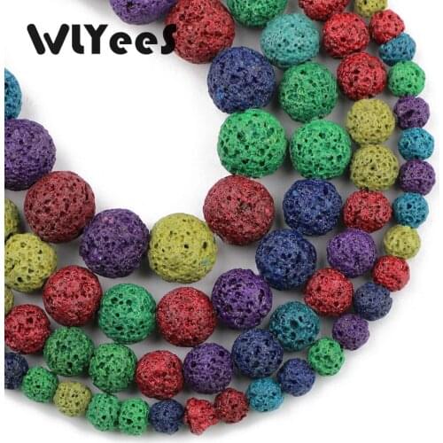 WLYeeS Colourful Lava Beads Natural Stone Candy Ball 6 8 10 12mm Loose bead for jewelry bracelet Accessory Making DIY 15' Strand